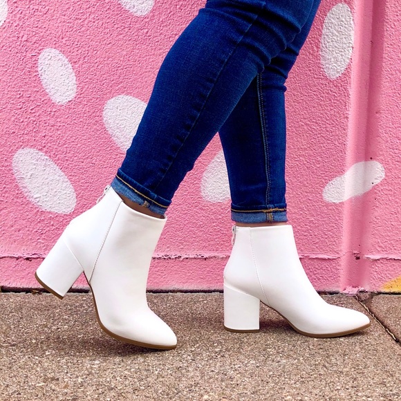 White Vegan Leather Ankle Boots - Picture 3 of 7